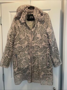 ZAC Zac Posen Taupe Leaf-Print Hooded Trench Coat